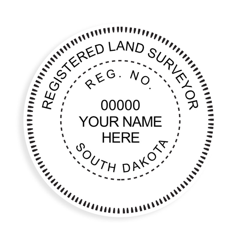 This professional land surveyor stamp for the state of South Dakota adheres to state regulations and provides top quality impressions. Orders ship free over $75.