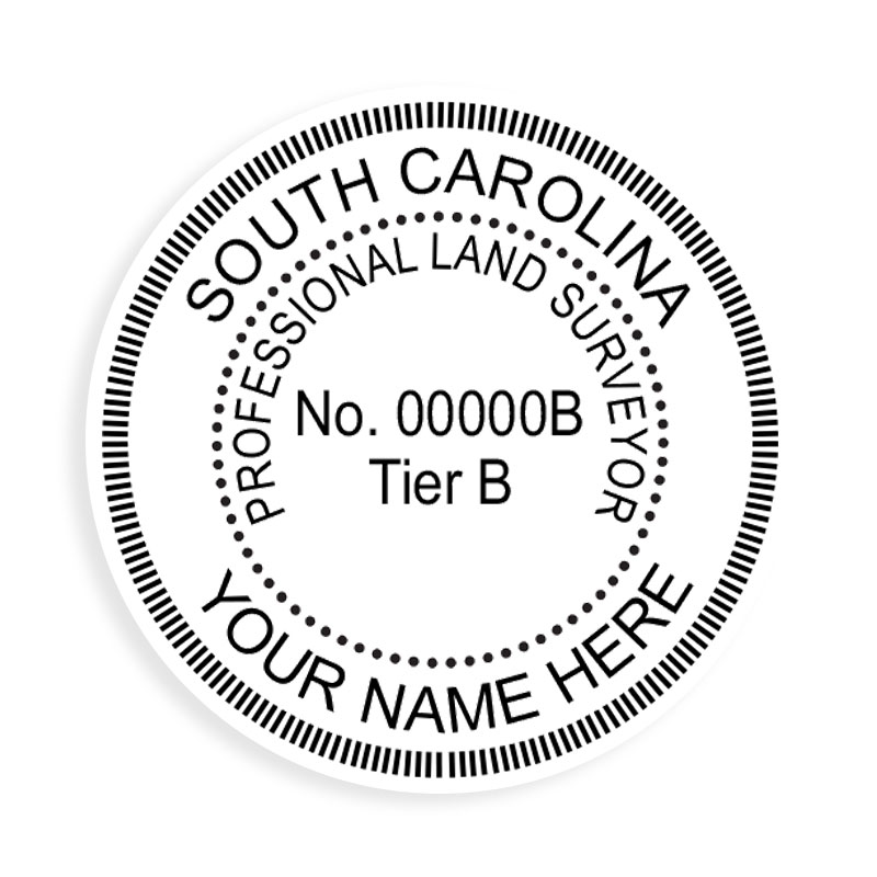 This professional land surveyor Tier B stamp for the state of South Carolina adheres to state regulations and provides top quality impressions.