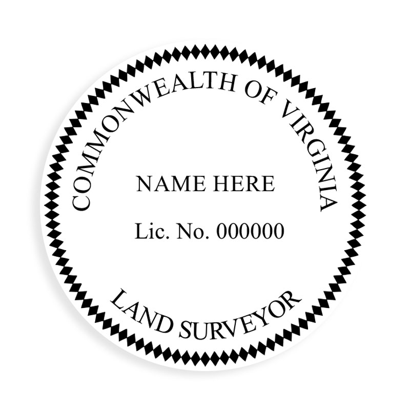 This professional land surveyor stamp for the state of Virginia adheres to state regulations and provides top quality impressions. Orders ship free over $100!