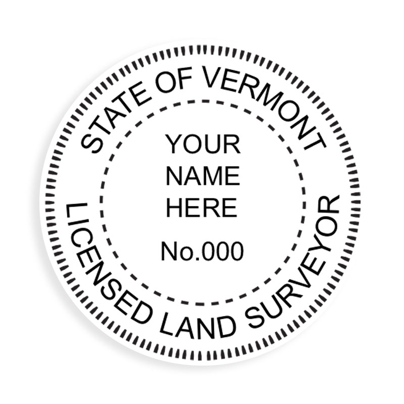 This professional land surveyor stamp for the state of Vermont adheres to state regulations and provides top quality impressions. Orders over $75 ship free.