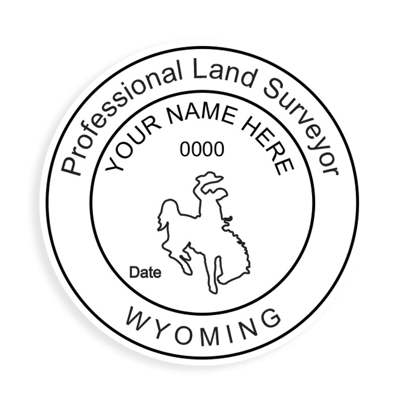 This professional land surveyor stamp for the state of Wyoming adheres to state regulations and provides top quality impressions. Orders ship free over $75.