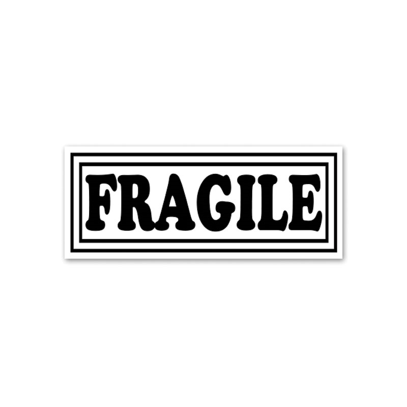 This Fragile with frame large stock message stamp comes on a wood hand stamp & in one of 5 size choices. Separate ink pad required. Orders over $75 ship free!