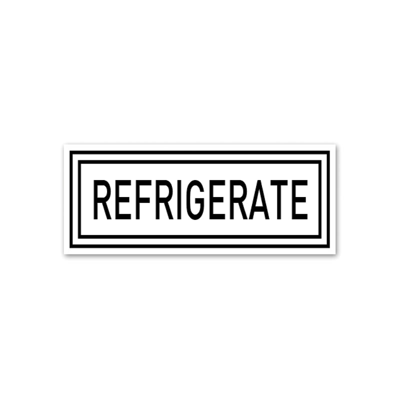 This Rectangle Refrigerate large stock message comes on a wood hand stamp and in one of our 5 sizes. Separate ink pad required. Orders over $100 ship free!