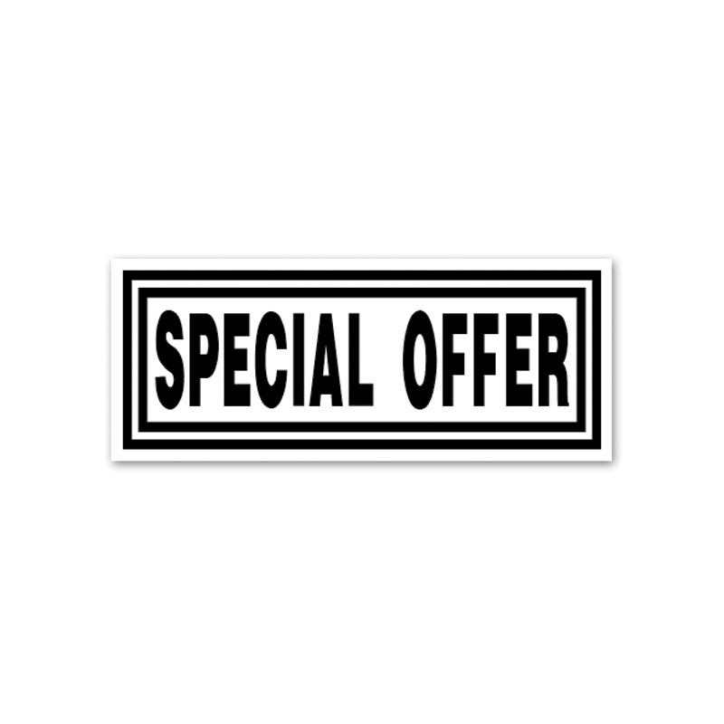 This Rectangle Special Offer large stock message comes on a wooden hand stamp and in one of 5 sizes. Separate ink pad required. Orders over $100 ship free!