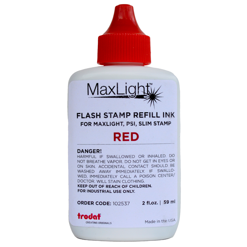 Oil-based refill ink for all Maxlight, Slim and Super Slim stamps. Available in 5 ink colors. Orders over $75 ship free!