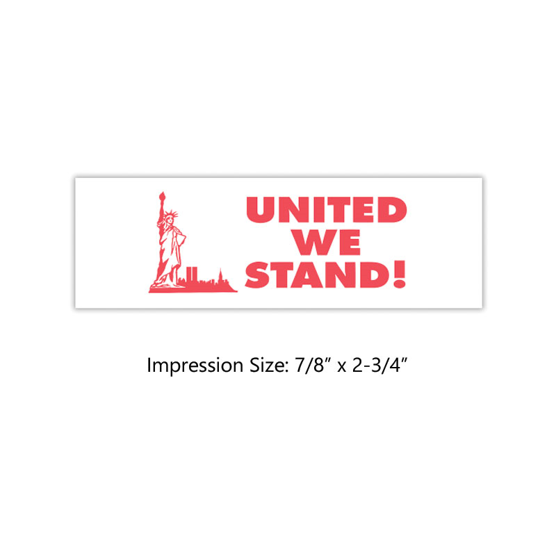 This jumbo UNITED WE STAND pre-inked Xstamper rubber stamp is available in red ink with an impression size of 7/8" x 2-3/4". Free shipping on orders over $100!