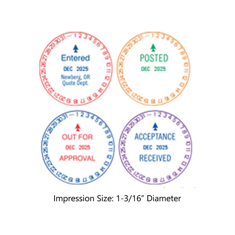 Xstamper® N77 Rotary Xpedater Date stamp, 2 colors w/ 11 color choices each. Impression size inside dial is 1-3/16" diameter w/ 3 lines of customization.