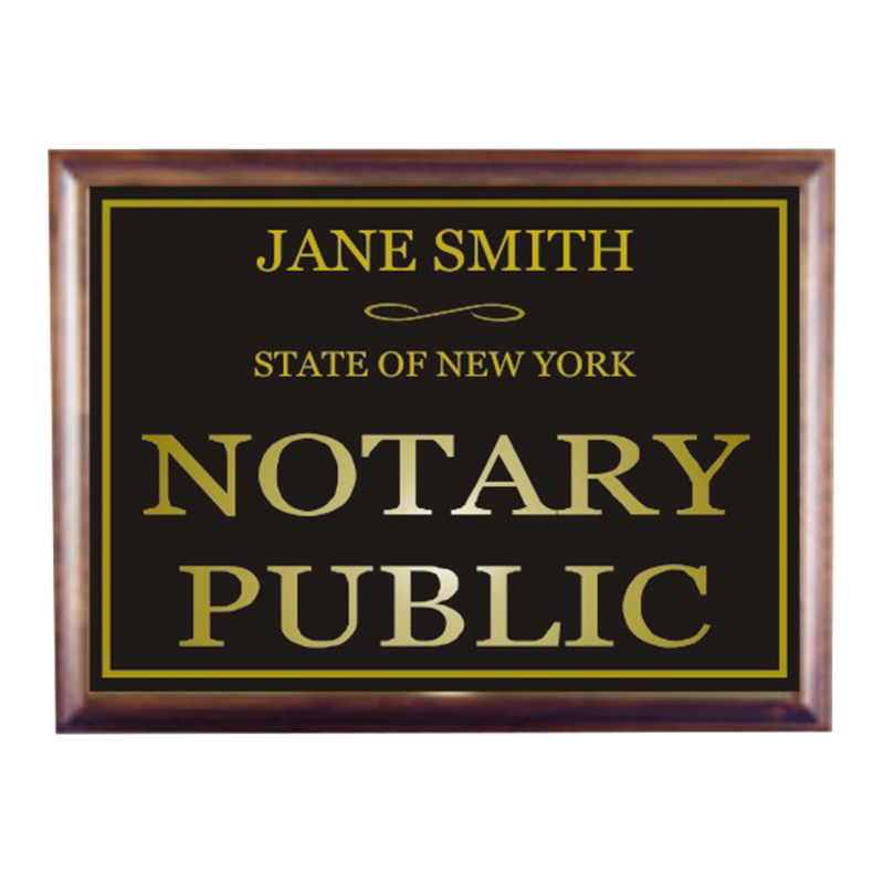 This custom notary sign is 6" x 8" and features customizable name and state. Available in 5 plate and 2 base colors. Orders over $75 ship free!