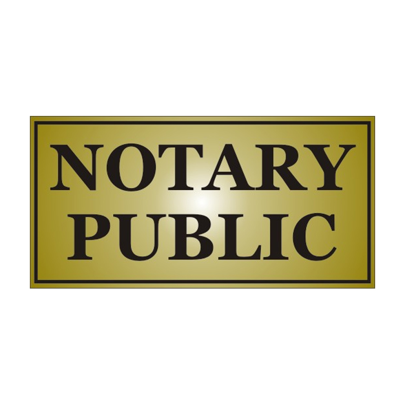 This stock notary sign is 4" x 8" and is engraved with Notary Public. Available in 5 plate colors. Free shipping on orders $75 and over!