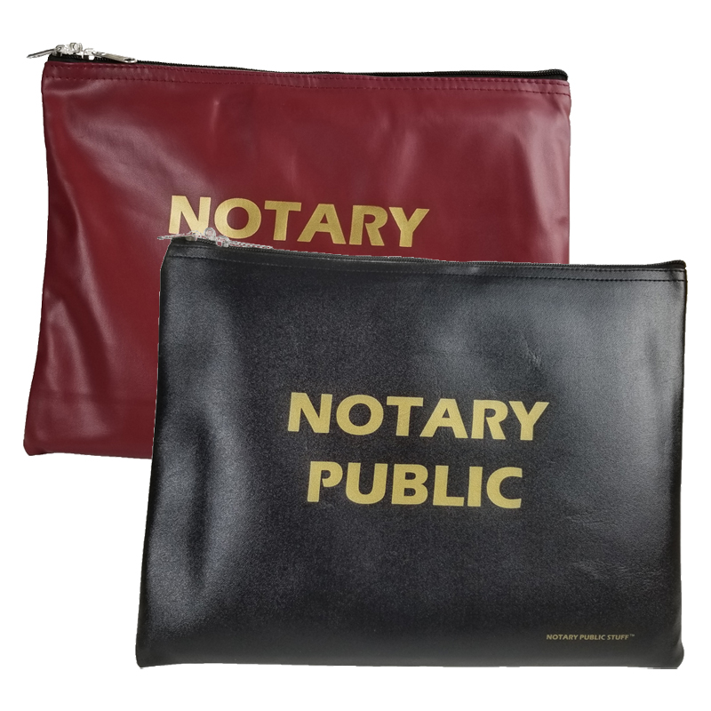 This vinyl Notary Zipper Bag is 10" x 13" in size and is great for holding notary supplies. Includes lockable zippered pulls, lock sold separately.