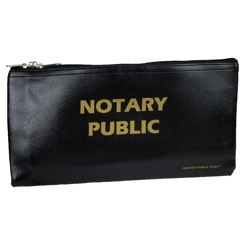 This vinyl Notary Zipper Bag is 6" x 12" in size and is great for holding notary supplies. Includes lockable zippered pulls, lock sold separately.