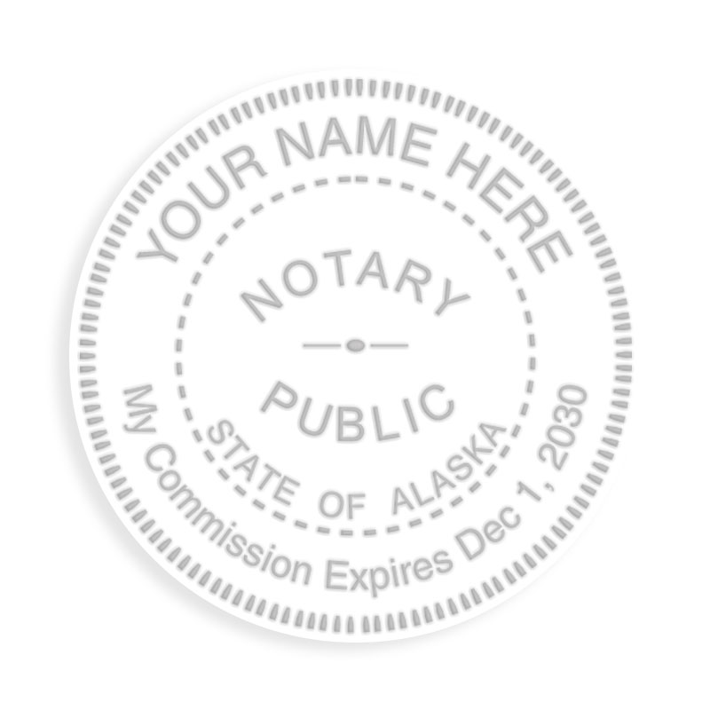 This notary public embosser for the state of Alaska meets state regulations, is fully customizable and includes expiration date. Orders over $75 ship free!