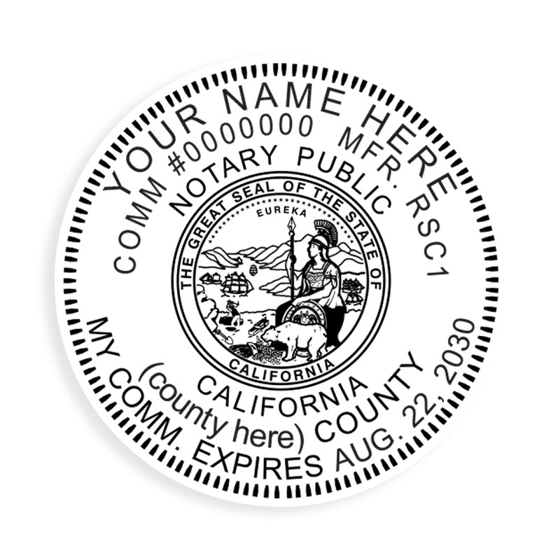 This notary stamp for the state of California adheres to state regulations & provides quality impressions on all 5 mount choices. Orders over $75 ship free!