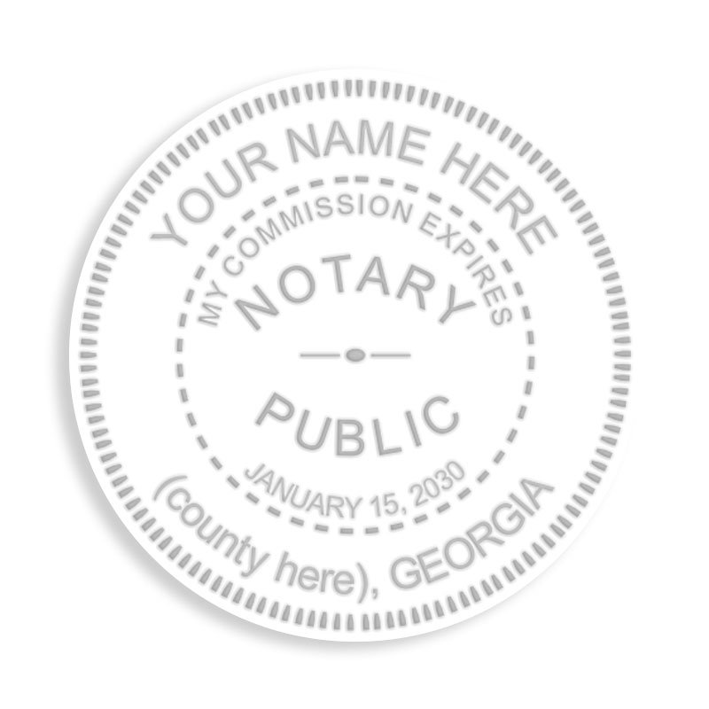 Select from 7 round seal embossers for Georgia Notaries. Customize with your name, county and expiration date. Orders over $75 ship free!