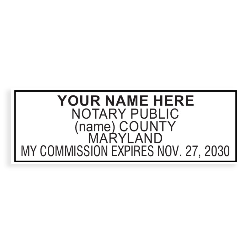 Maryland notary stamps ship in 1-2 days, meet all state specifications, are fully customizable and available on 8 mounts. Free shipping on orders over $100!