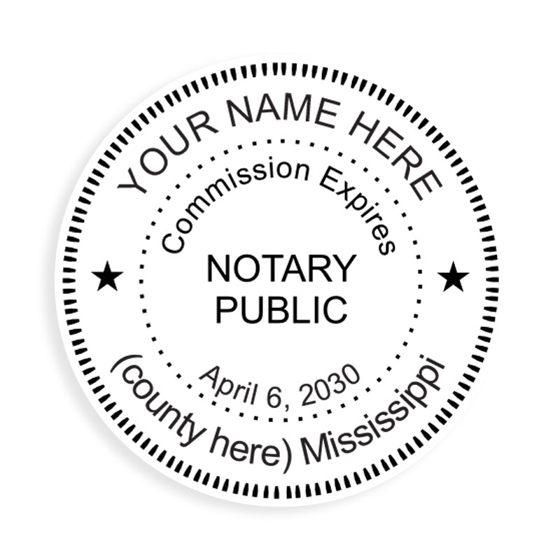 This notary public stamp for the state of Mississippi adheres to state regulations and provides top quality impressions. Orders over $75 ship free!