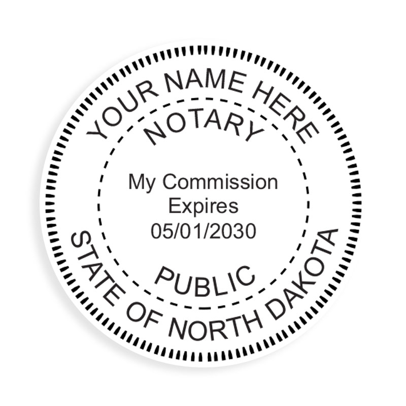 This notary public stamp for the state of North Dakota adheres to state regulations and provides top quality impressions. Orders over $75 ship free!