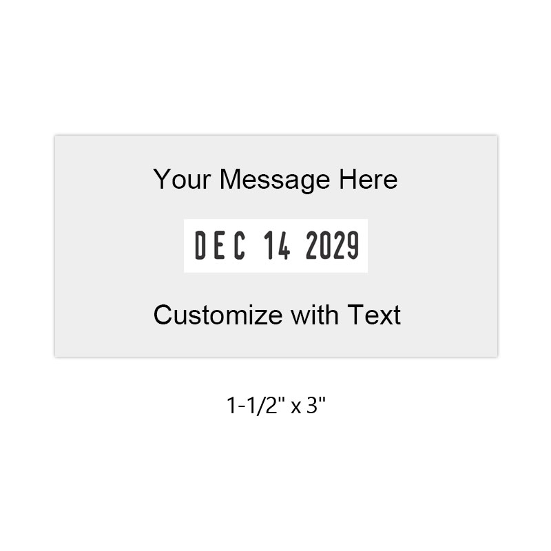 Personalize this 1-1/2" x 3" date stamp free with up to 6 lines of text in your choice of 11 ink colors. Great for office use. Ships in 1-2 business days!