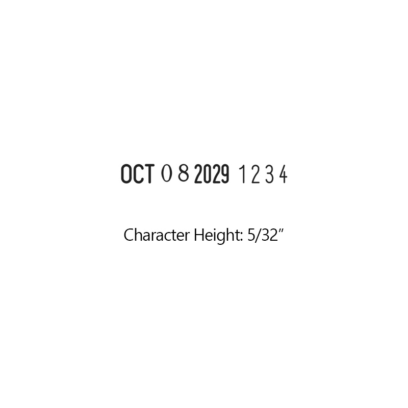 Stock 5/32" character height date stamp with 4 manual number bands available in 11 ink colors! Great for high volume stamping. Ships in 7-10 business days!