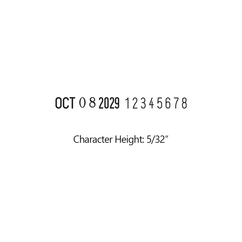 Stock 5/32" character height date stamp with 8 manual number bands available in 11 ink colors! Great for high volume stamping. Ships in 7-10 business days!