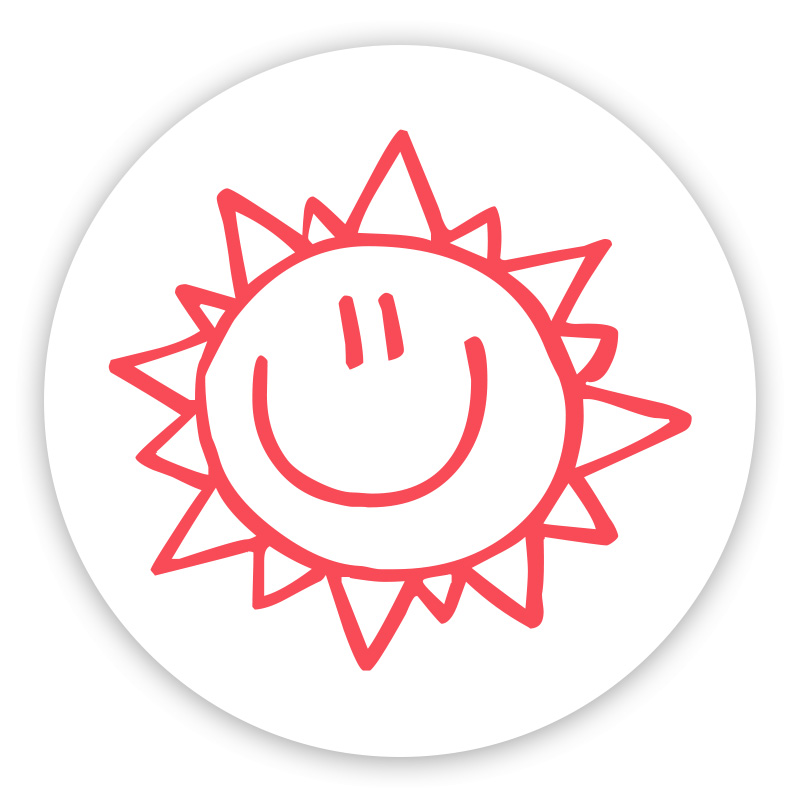 Smiley face sun self-inking rubber stamp available in a choice of 4 sizes and 11 ink color options. Refillable w/ Ideal ink. Free shipping on orders over $100!