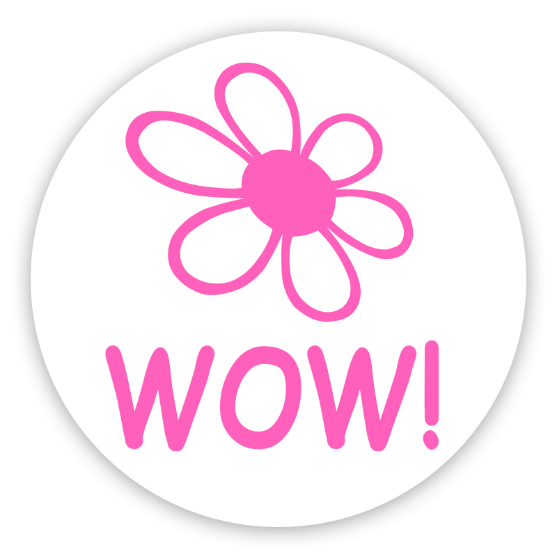 Wow with flower round self-inking rubber stamp available in a choice of 4 sizes and 11 ink colors. Refillable w/ Ideal ink. Free shipping on orders over $100!