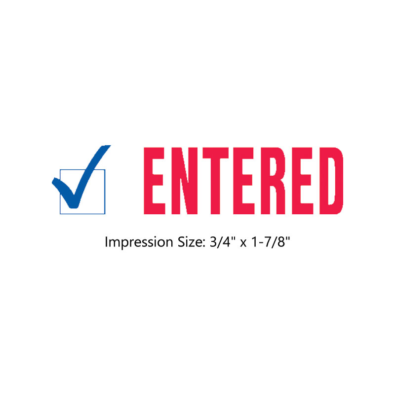 This Trodat 4912 self-inking Entered message stamp comes in a two-color, red/blue, option and delivers a crisp impression each time. Perfect for office use!