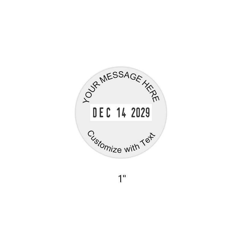 This round self-inking 1" date stamp with up to 2 lines of text is best for simple and minimal text. Available in 11 different ink colors. Refillable.