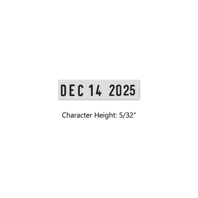 This stock dater comes equipped with 10 year bands and a date size of 5/32" equivalent to 15pts. Re-inkable and long lasting. Orders over $75 ship free!