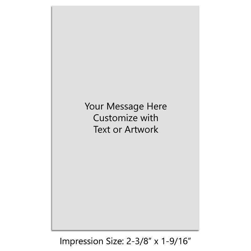 Customize this 2-3/8" x 1-9/16" stamp w/ up to 14 lines of text or your logo/artwork. Available in your choice of 11 ink colors. Ships in 1-2 business days.