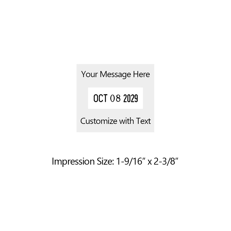 Add 6 lines of your own text to this 1-9/16" x 2-3/8" self-inking date stamp. Choose from 11 ink colors or a 2-color pad option. Orders over $100 ship free.