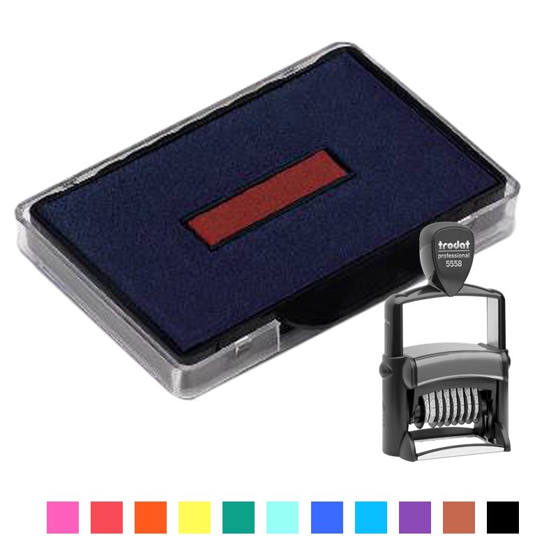 This Trodat 6/56 2 color replacement pad comes in one of 11 ink colors! Fits Trodat models 5460 and 5558/PL self-inking stamps. Orders over $75 ship free!