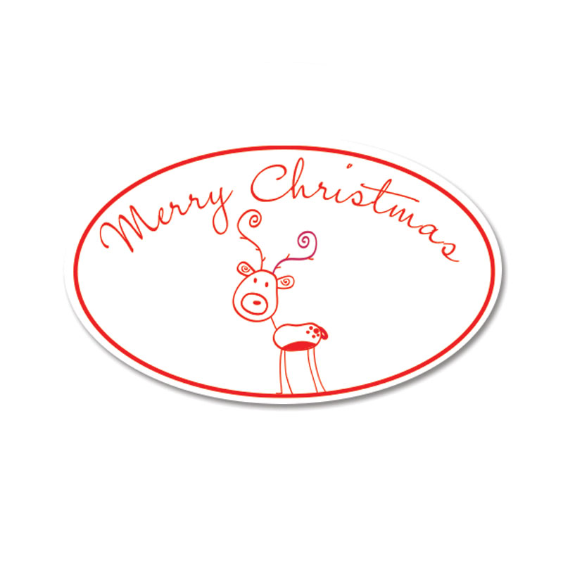 Create great holiday greeting cards with this lovely oval holiday stamp which features a reindeer that with Merry Christmas text. Orders over $100 ship free!