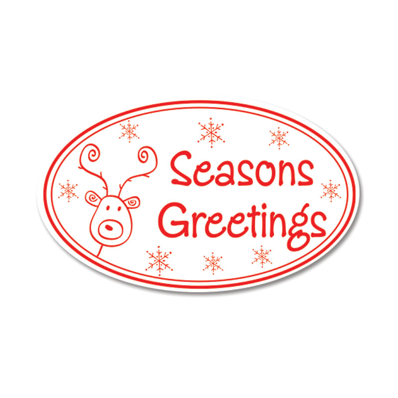 Generate great holiday greeting cards and crafts with this lovely oval Seasons Greetings holiday rubber stamp. Orders over $100 ship free!