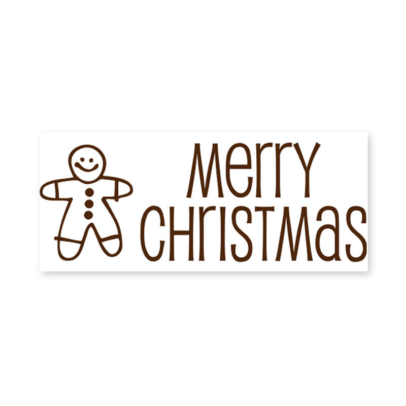 Order your self-inking holiday stamp that reads, Merry Christmas w/ a Gingerbread man image. 11 ink colors & 2 sizes. Orders over $75 ship free!