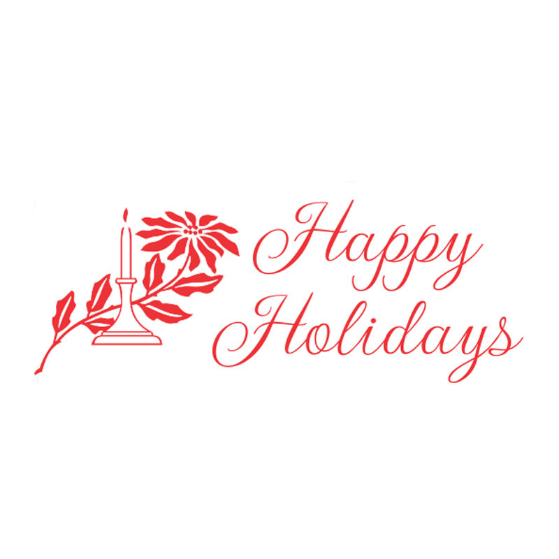 Personalize your holiday cards using our self-inking Happy Holidays stamp w/ candlestick wrapped in poinsettia. 11 ink color opts. Order over $75 ship free!