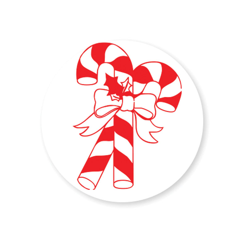 Create your own holiday cards and crafts with our round self-inking Candy Cane with Ribbon holiday rubber stamp. Choose from 11 ink colors and 4 sizes!