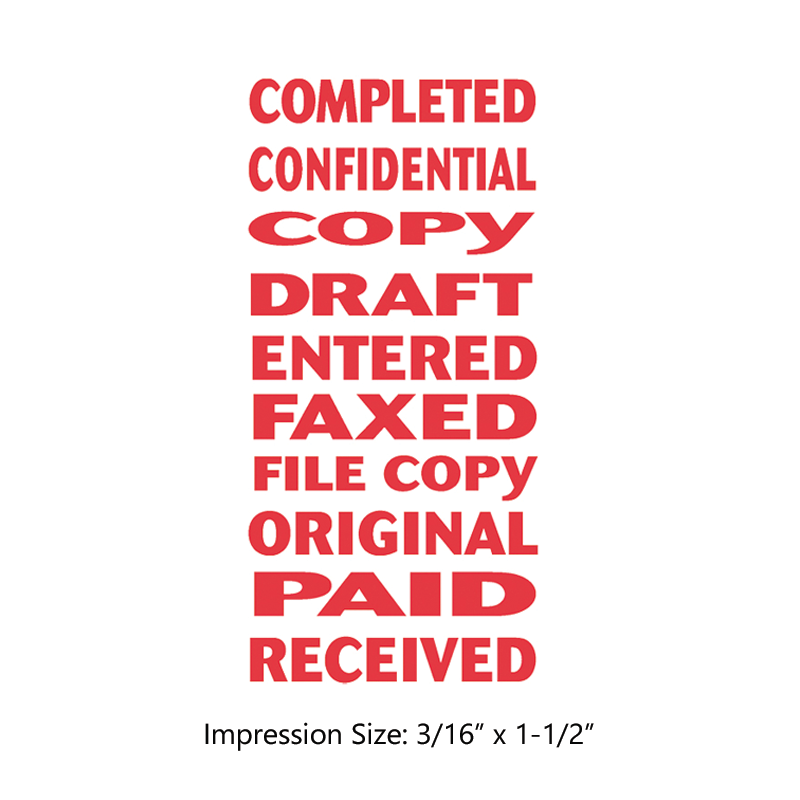 Xstamper® 10-in-1 Change Phrase Stamp available in RED INK ONLY! Impression size: 3/16" x 1-1/2". Refillable. Fast & free shipping with orders $75 and over!