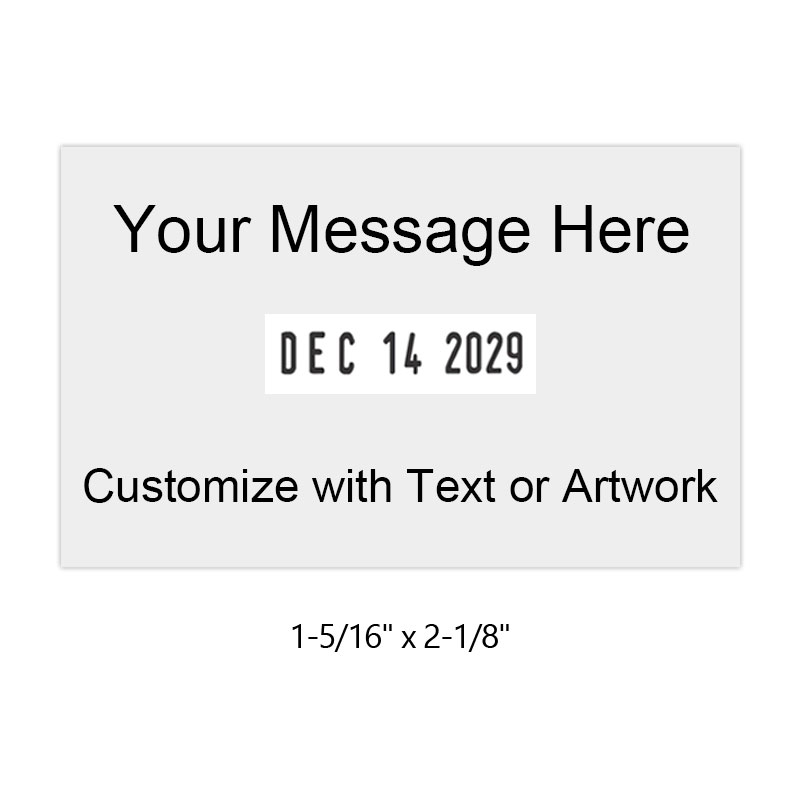 Customize this 1-5/16" x 2-1/8" pre-inked dater with up to 4 lines of text/logo in your choice of 11 ink colors. Includes 8 year bands. Free shipping over $75!