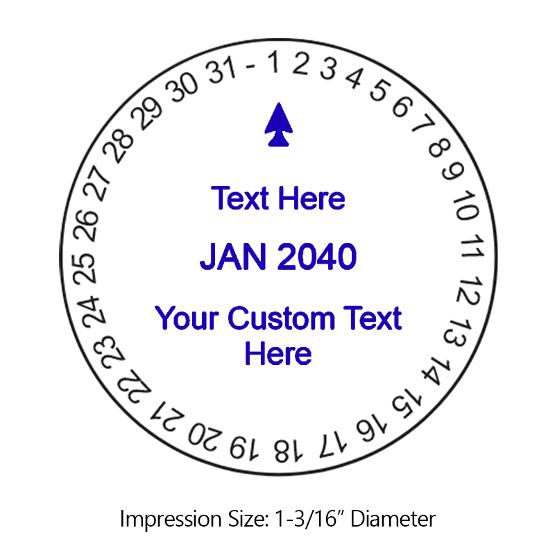 Xstamper® N77 Rotary Xpedater Date stamp, 2 colors w/ 11 color choices each. Impression size inside dial is 1-3/16" diameter w/ 3 lines of customization.