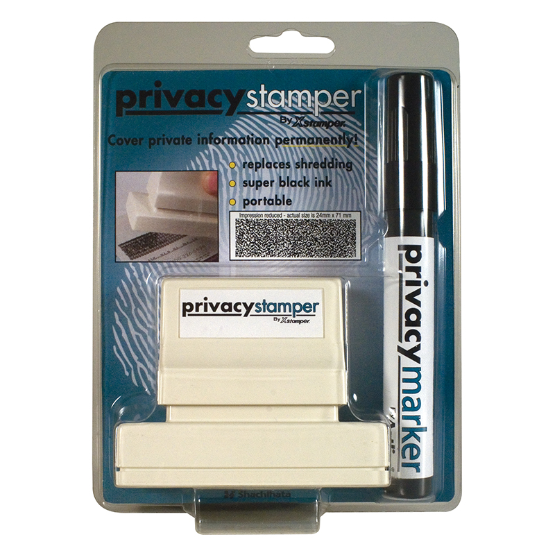 Redacting large rubber stamp & marker kit for redacting personal information on mail, packages, prescription bottles and more. Orders ship free over $75!