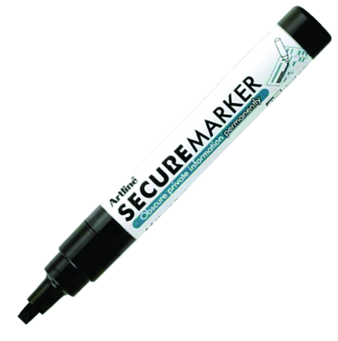 Artline Secure Marker has durable 4mm chisel nib w/ special black ink for redacting private info. Perfect for mail, sensitive documents, private info & more.