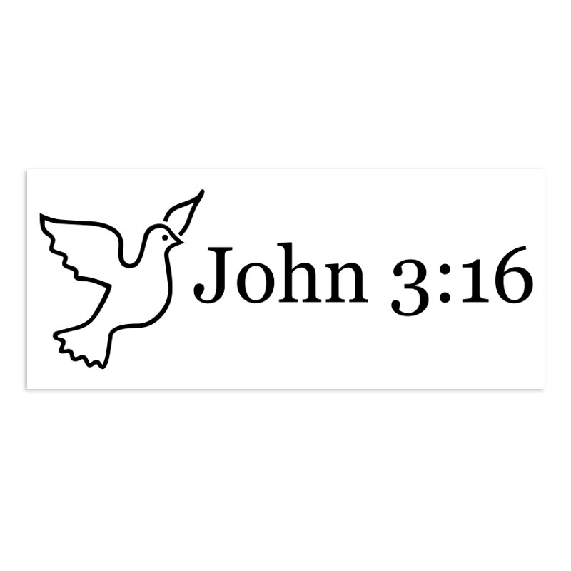 This self-inking 7/8" x 2-3/8" patriotic stamp references the bible verse of "John 3:16" and a dove. Available in 11 ink colors. Orders over $75 ship free!