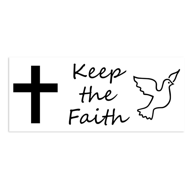 This patriotic stamp reads Keep the Faith with an impression size of 7/8" x 2-3/8" and is available in 11 ink colors. Orders over $75 ship free!