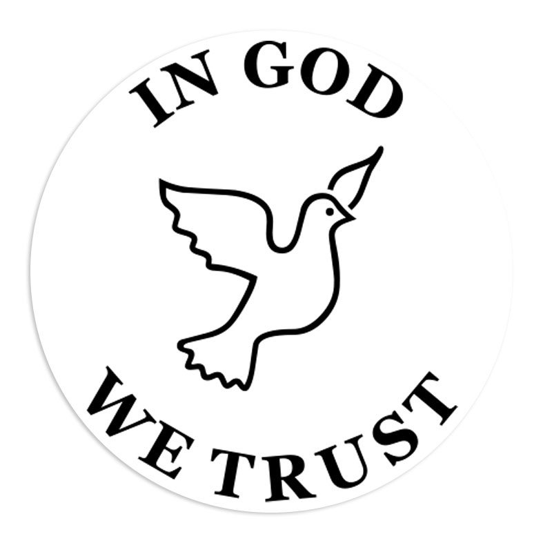 Choose one of 11 ink colors for this 1-5/8" diameter self-inking round stamp which reads IN GOD WE TRUST with a Dove design. Orders over $75 ship free!