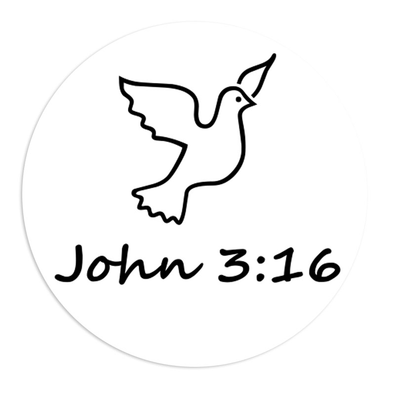 A dove tops this 1-5/8" diameter self-inking round stamp which reads John 3:16 and comes in a choice of 11 stunning ink colors. Orders over $75 ship free!