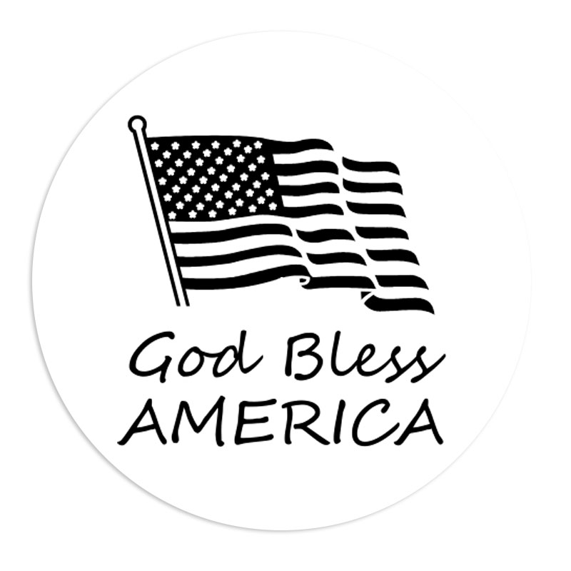 Wave the American Flag with this 1-5/8" diameter self-inking round stamp which reads God Bless AMERICA and comes in 11 ink colors. Orders over $75 ship free!