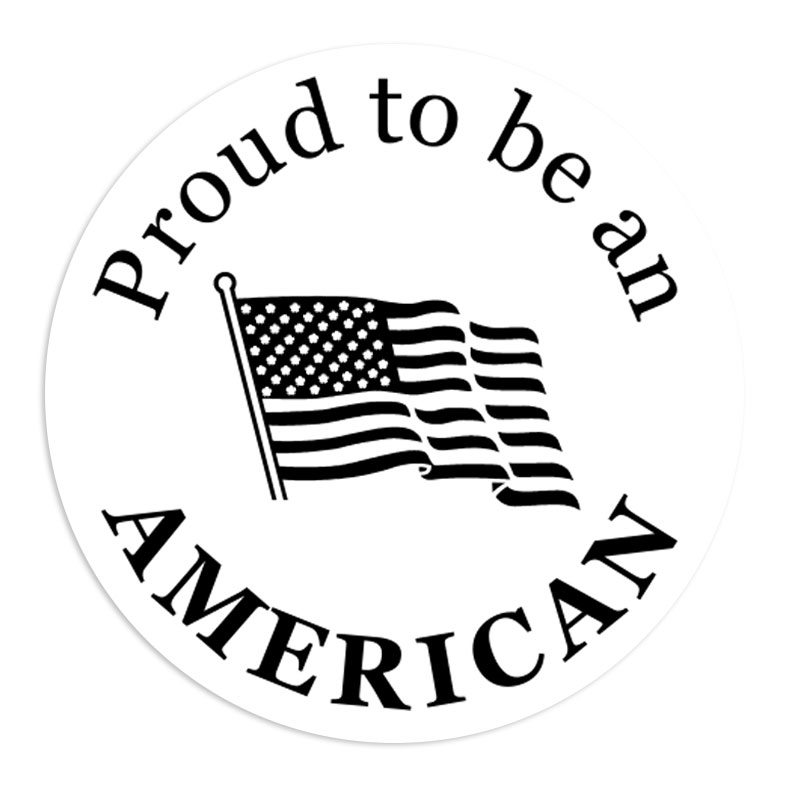 This 1-5/8" diameter self-inking round stamp reads Proud to be an AMERICAN w/ a flag design and comes in a choice of 11 ink colors. Orders over $75 ship free!