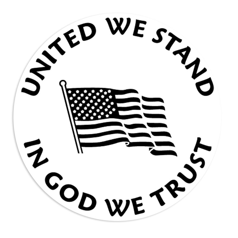 This UNITED WE STAND IN GOD WE TRUST self-inking round stamp features an American Flag & 1-5/8" diameter in one of 11 ink colors. Orders over $75 ship free!