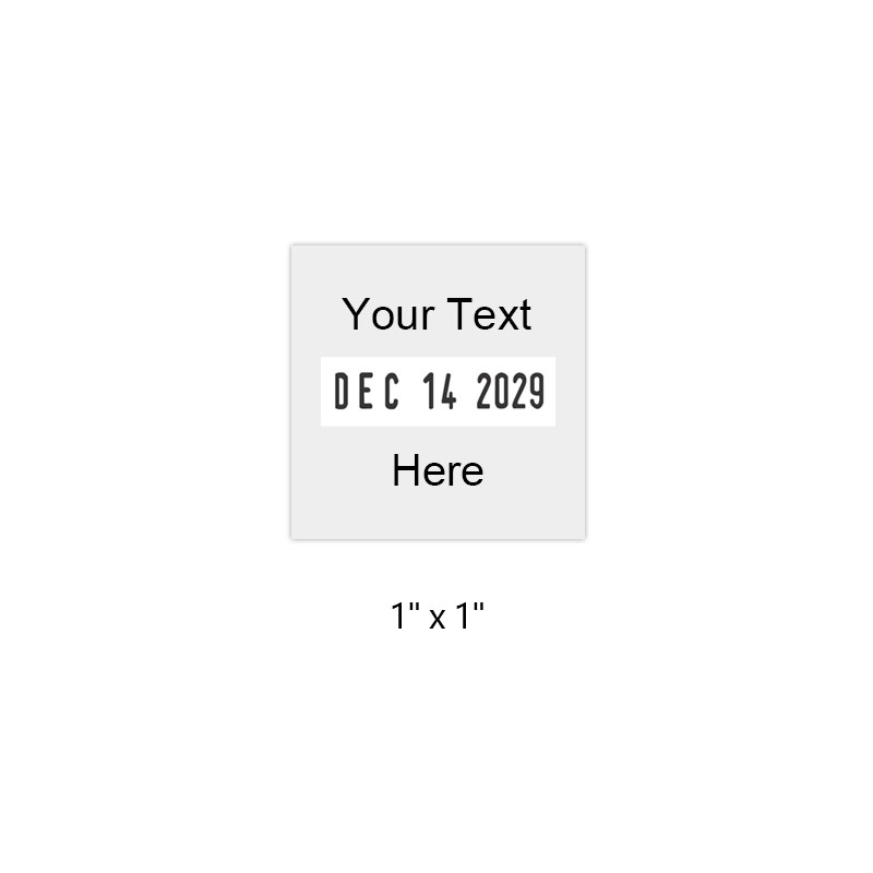 Customize this 1-inch square dater w/ up to 1 line of text above and below date. Use with separate ink pad. Ideal for inspections. Orders over $75 ship free!